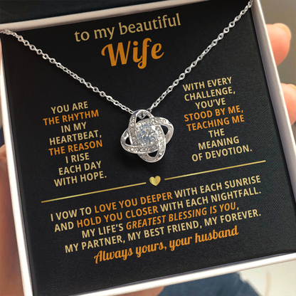 To My Beautiful Wife - You Are The Rhythm In My Heartbeat - Love Knot Necklace
