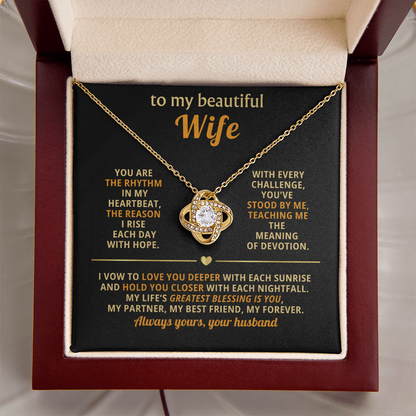 To My Beautiful Wife - You Are The Rhythm In My Heartbeat - Love Knot Necklace