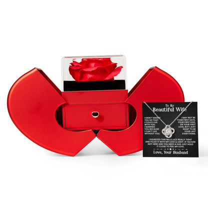 To My Beautiful Wife - Rose and Love knot Necklace Gift Set - INCLUDES FREE SHIPPING